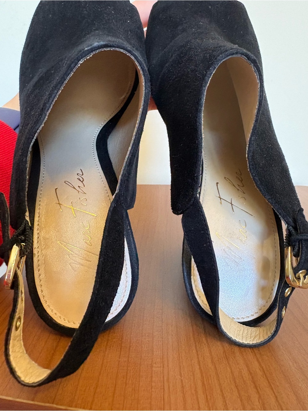 Marc Fisher Womens Slingback Heels Size 7.5 Black Suede Leather Peep Toe Mule - Picture 7 of 7